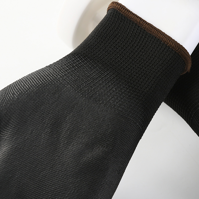 Black Color PU Coated Polyester Safety Gloves