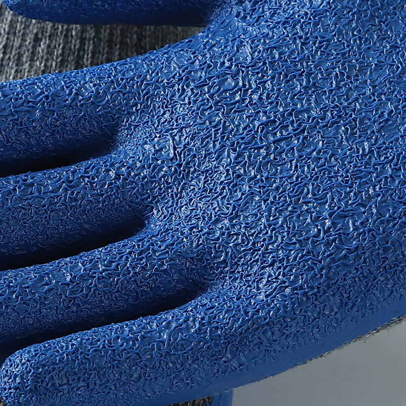                 Gray cotton  with blue latex crinkle coating gloves            