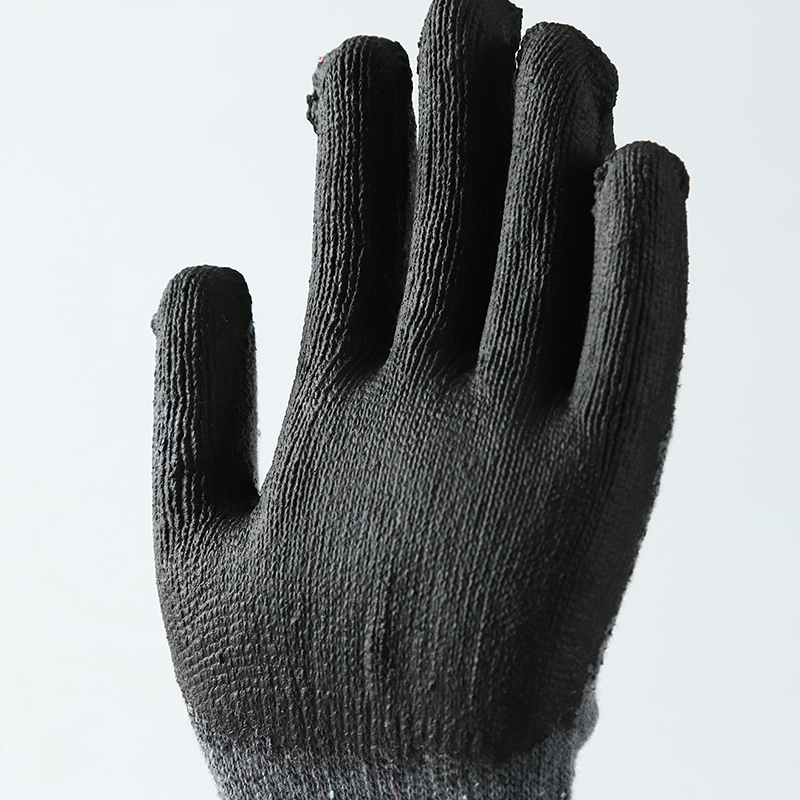 Black Color Cotton Work Gloves Safety Construction Gloves With Smooth Latex Coating