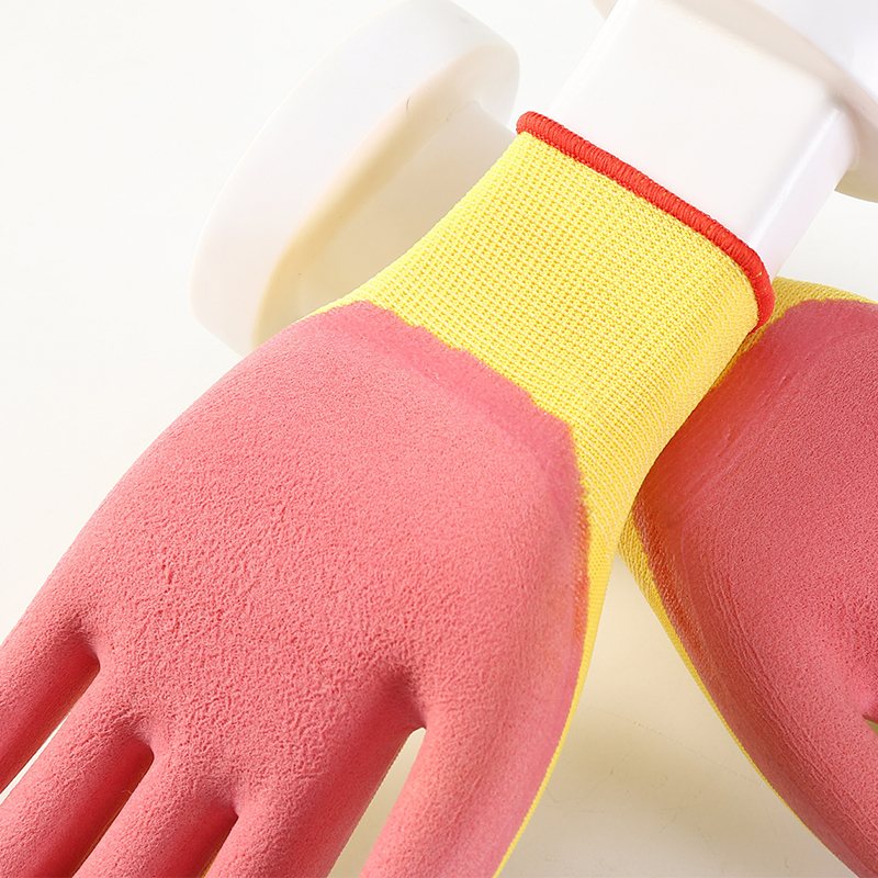 Yellow And Red Foam Latex Coated Gloves