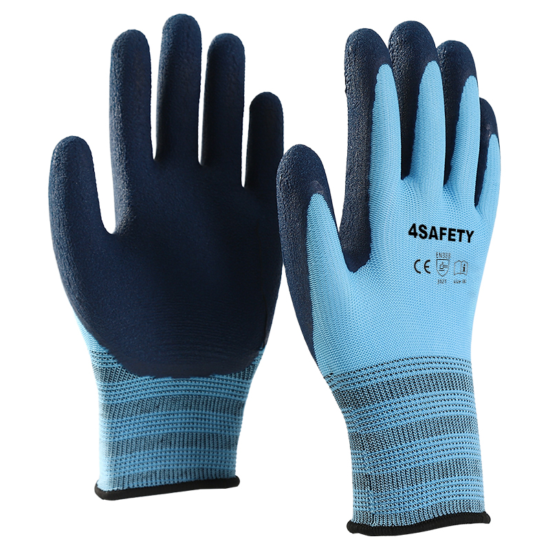 Printed Custom Logo Blue Foam Latex Half Coated Construction Working Gloves