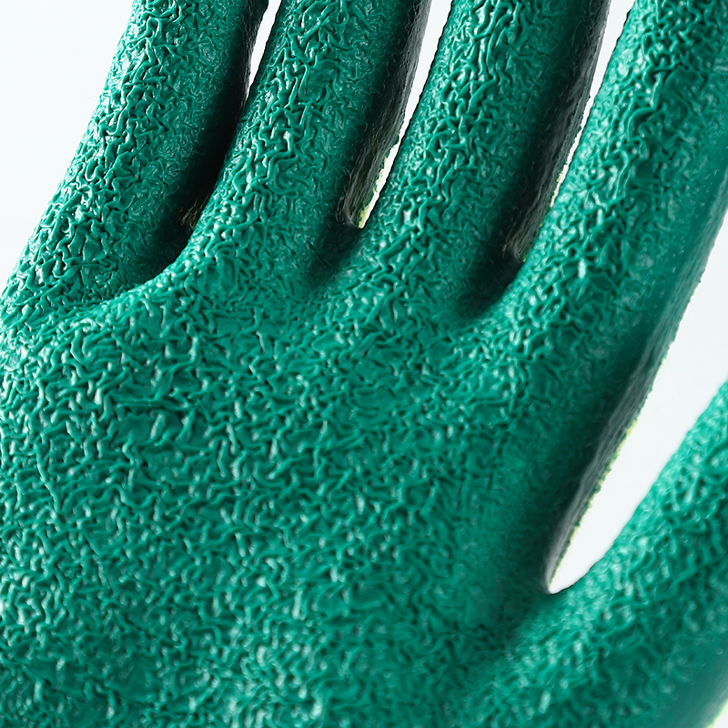 Custom Knit Cotton Lined Green Yellow Double Coating Palm Latex Dipped Gloves