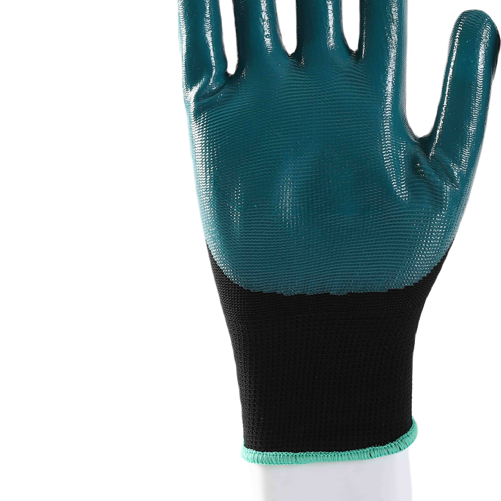                 Blue polyester with black nitrile coating gloves            
