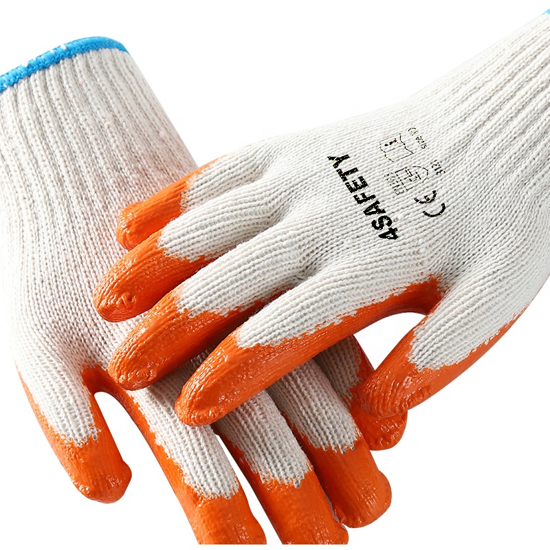 Cheap Cotton Work Gloves Orange Latex Palm Coated Latex Coating Safety Gloves For General Purpose