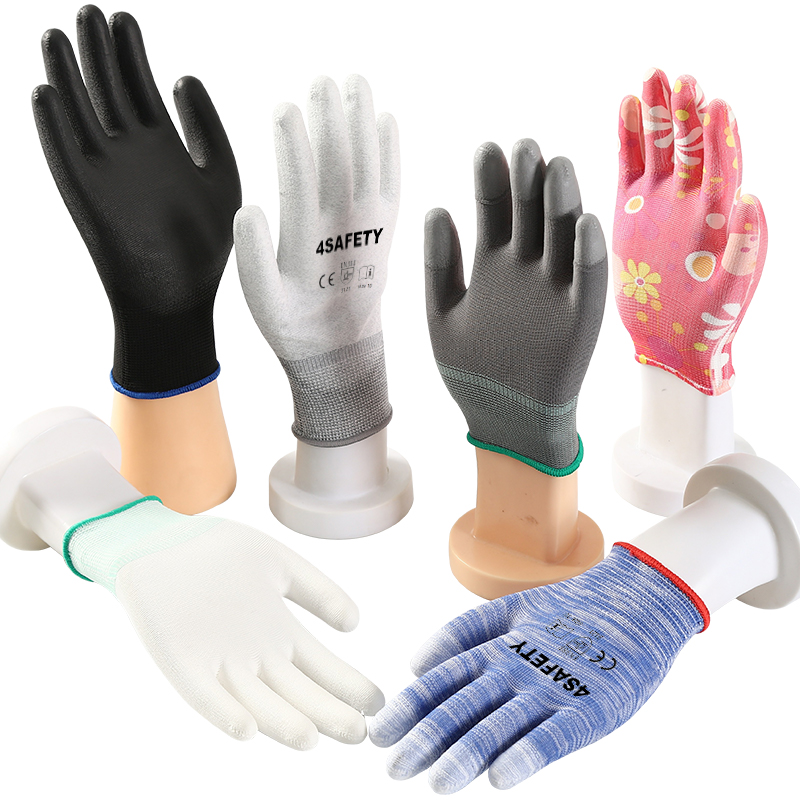 Factory Cheap Price 13 Gauge Polyester Polyurethane Pu Palm Coated Work Safety Gloves