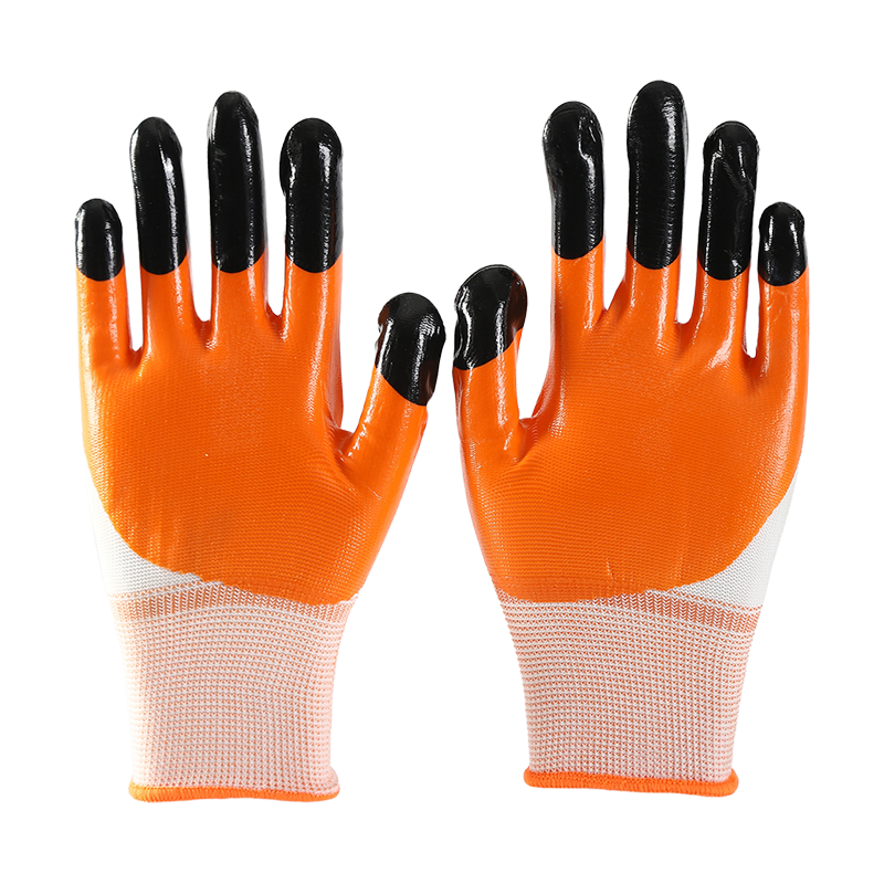 TOP Selling Orange Heavy Duty Nitrile Half Coated Polyester Glove For Sale