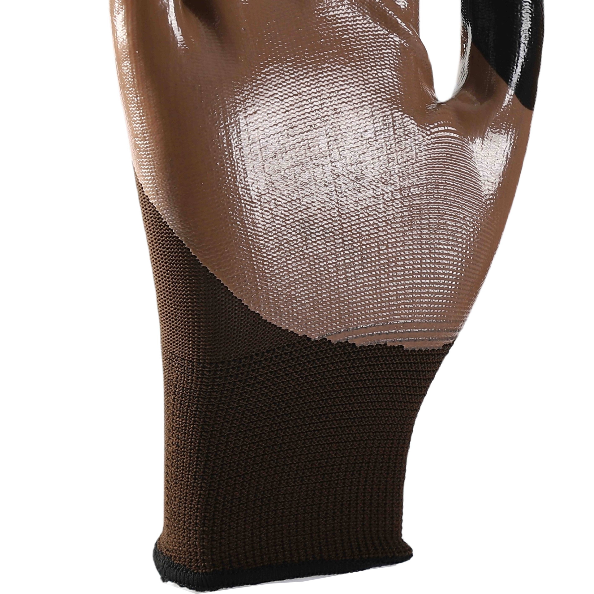                 Brown polyester with brown nitrile Half Coated  Gloves            