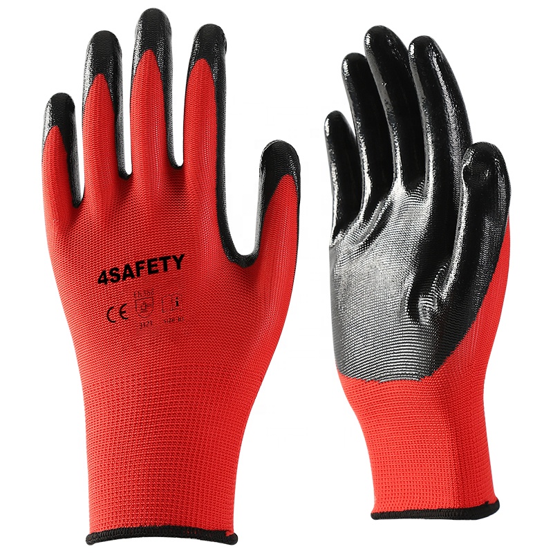 Seamless Polyester Work Gloves With Nitrile Coated Include Grip On Palm And Fingers