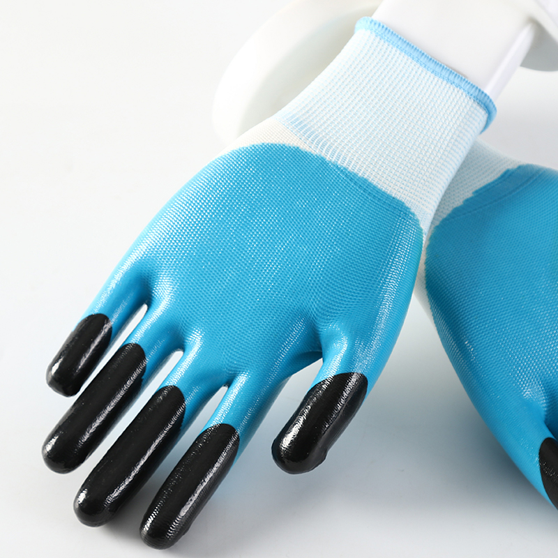                 White polyester with orange nitrile Half Coated  Gloves            