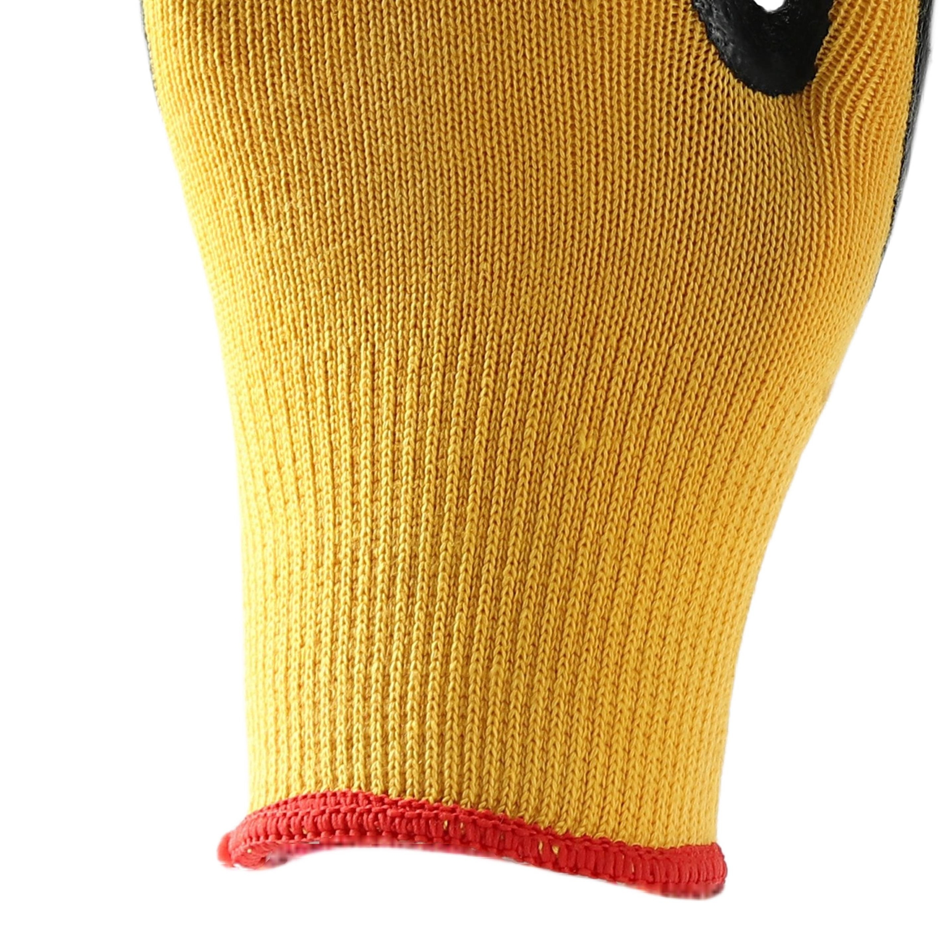                 Yellow cotton  with black latex crinkle coating gloves            