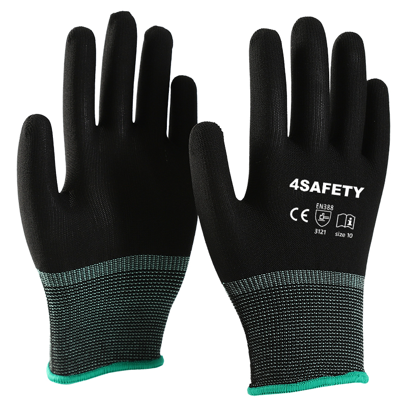  13 Gauge Polyester Knitted Black Work Gloves Anti Slip Flexible Industrial Safety Working Gloves