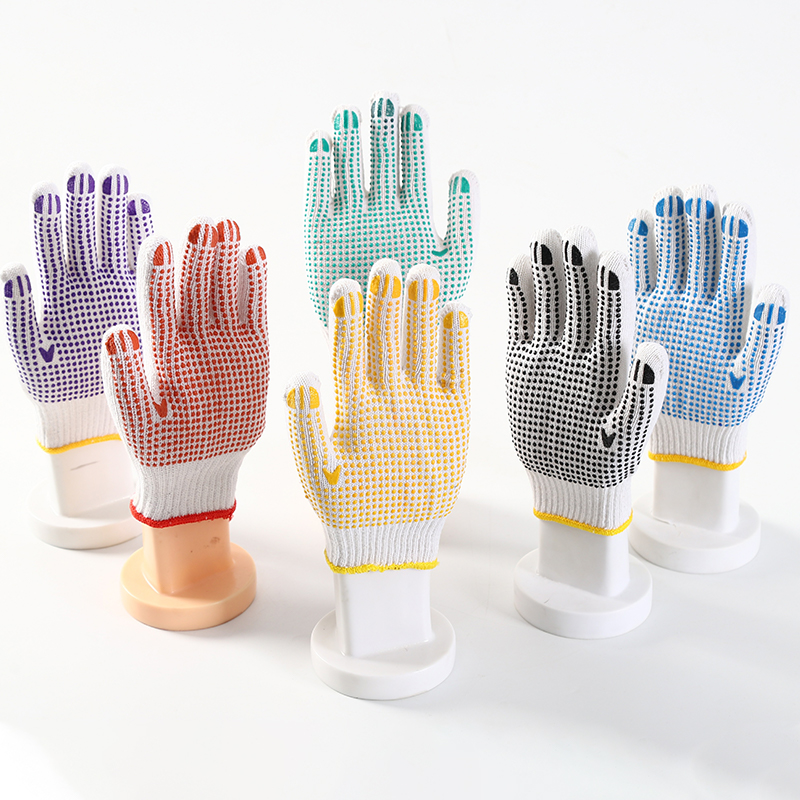 Top Sale Cotton Safety Glove Anti Slip Working PVC Dotted Hand Knitted Gloves
