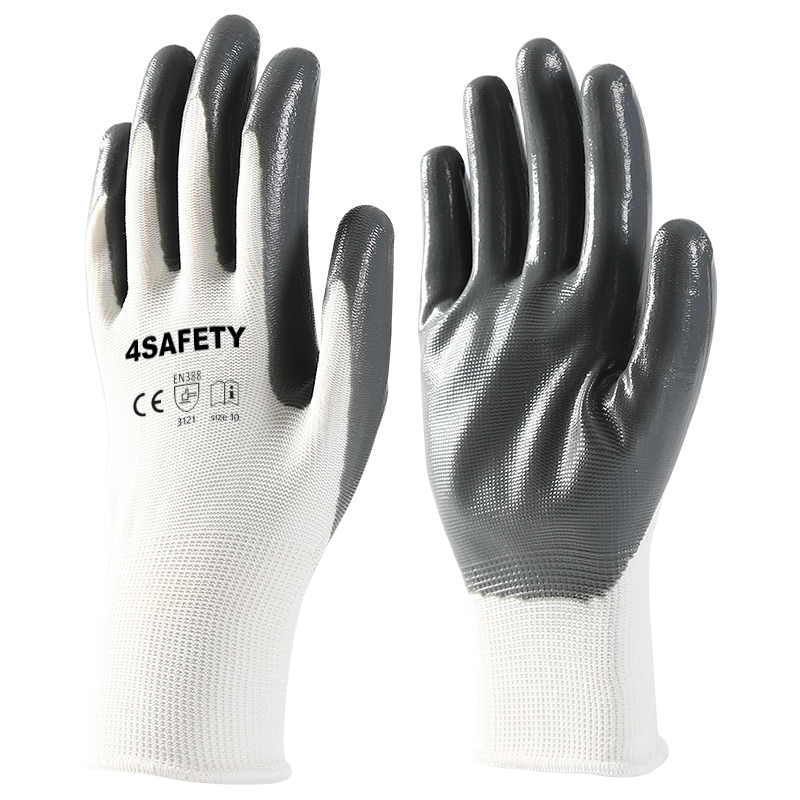 Factory 13 Gauge Polyester Palm Nitrile Coated Waterproof Safety Work Gloves For Garden Construction