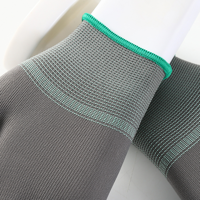 Gray PU Coated Finger Dipping Polyester Gloves