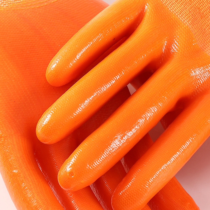 Pvc Smooth Surface Oil Resistant Acid And Alkali Resistant Industrial Working Orange Pvc Coated Glove