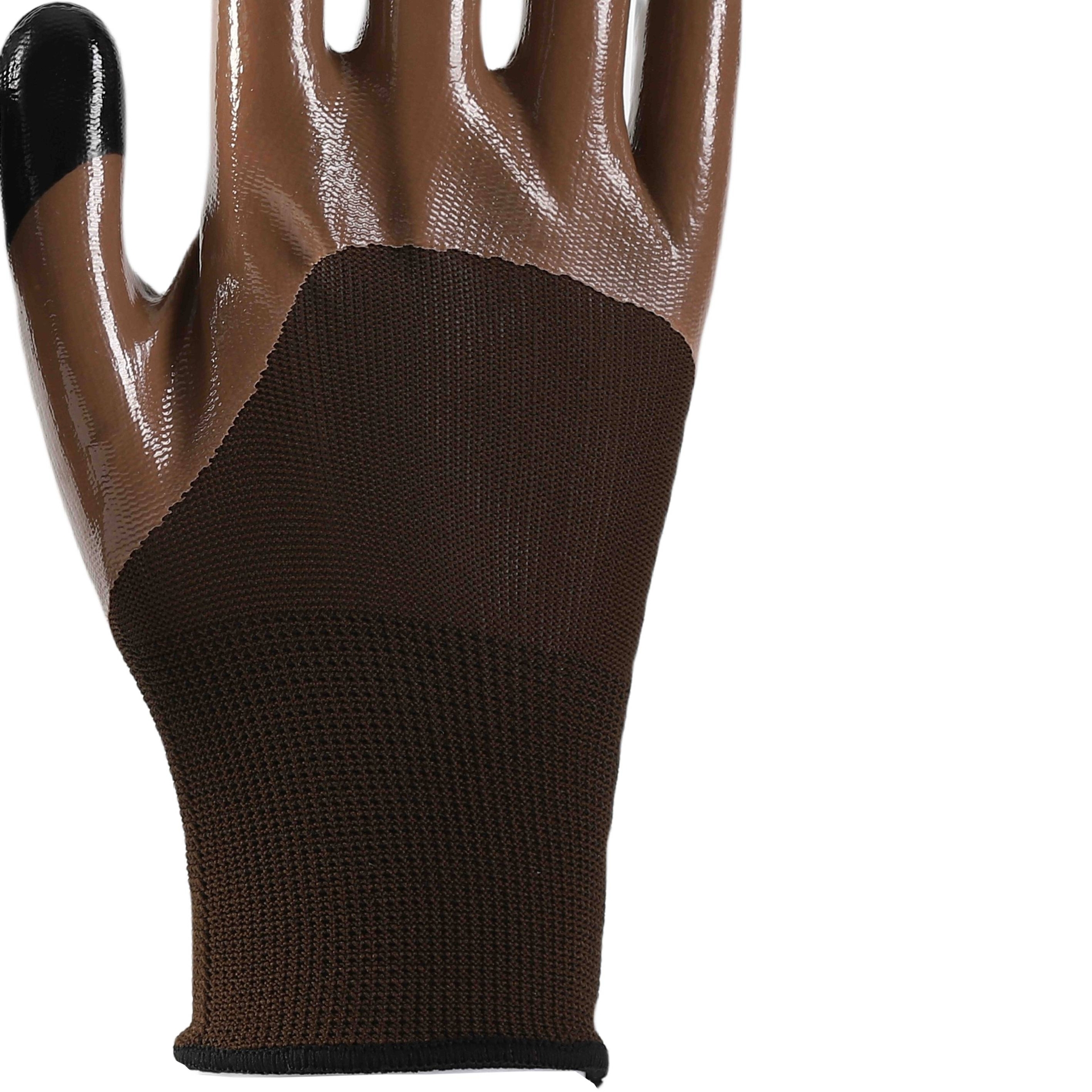                 Brown polyester with brown nitrile Half Coated  Gloves            