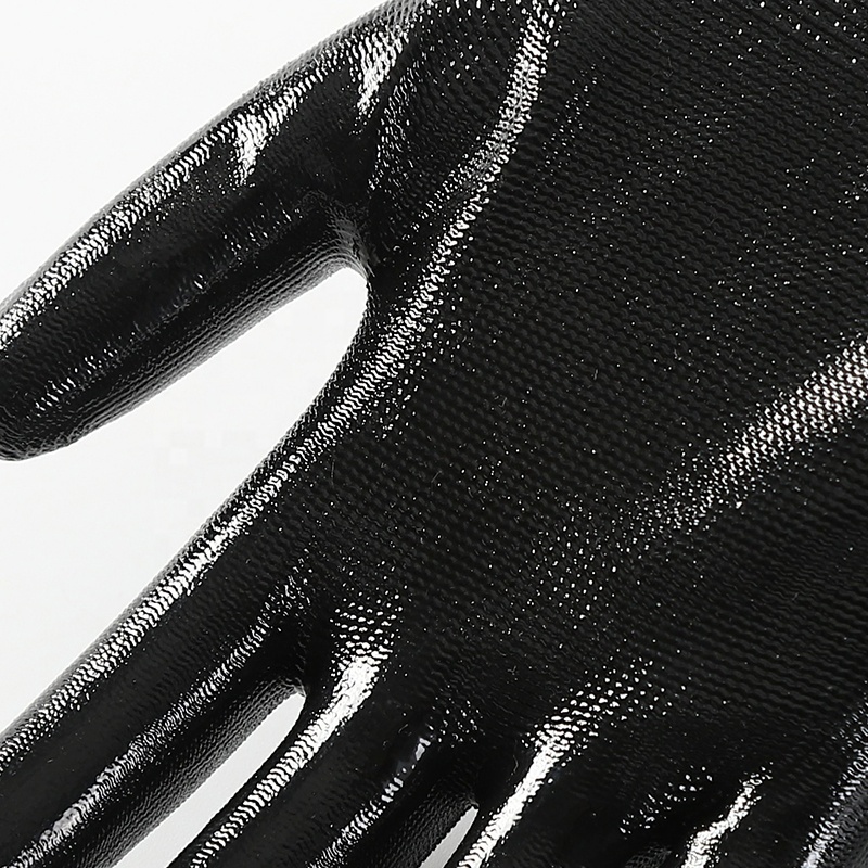 4Safety Construction Black Polyester Liner Palm Coated Black Nitrile Hand Working Gloves