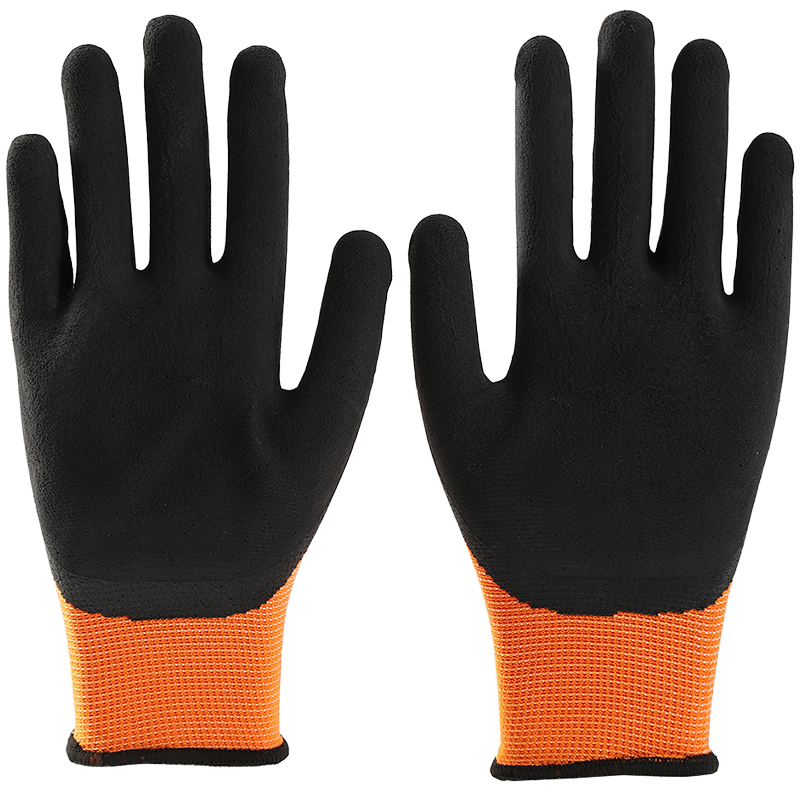 Orange And Black Foam Latex Coated Gloves