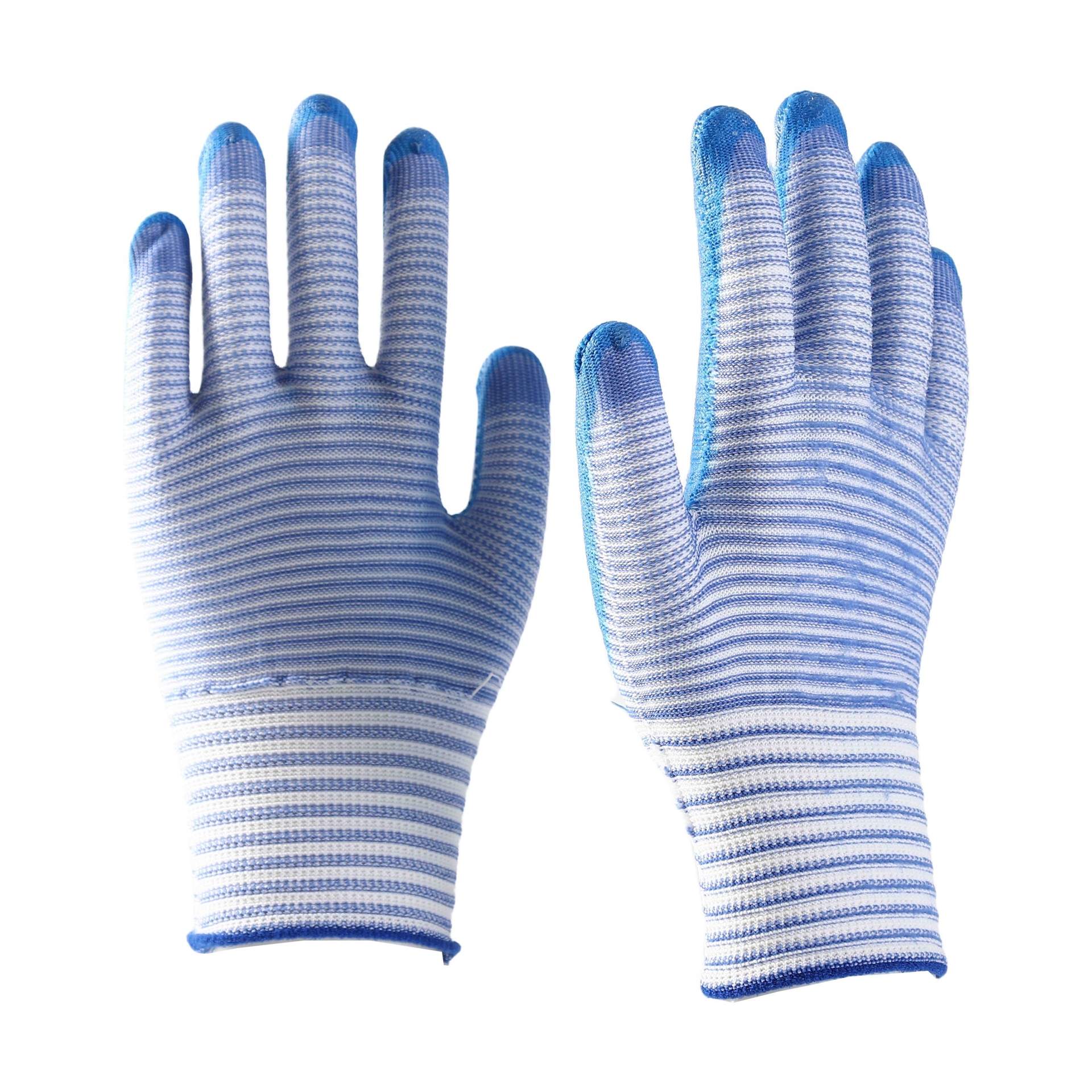 Pattern polyester with blue nitrile coating gloves