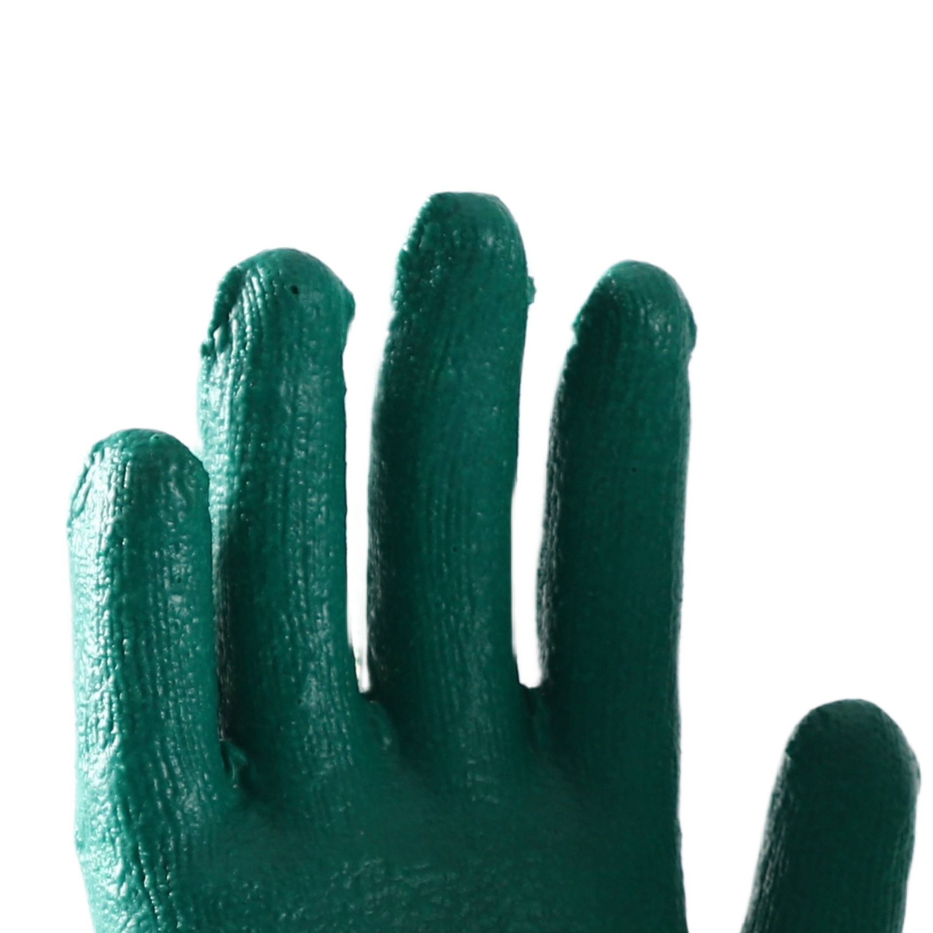                 White cotton with green latex smooth coating gloves            
