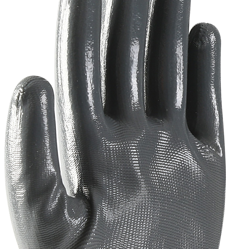                 White polyester with gray nitrile coating gloves            