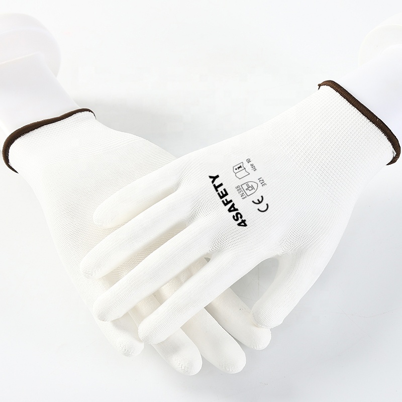 13G Knitted White PU Palm Coated Gloves For Safety Work