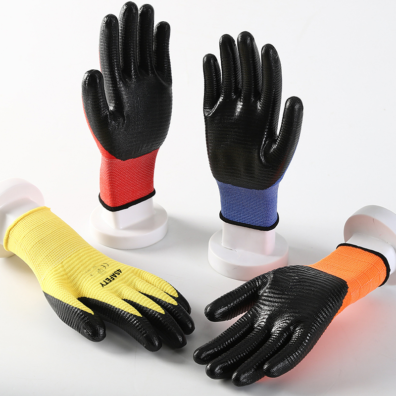 Wholesale Work Glove Knitted Working Polyester Industrial Black Nitrile Coated Gloves