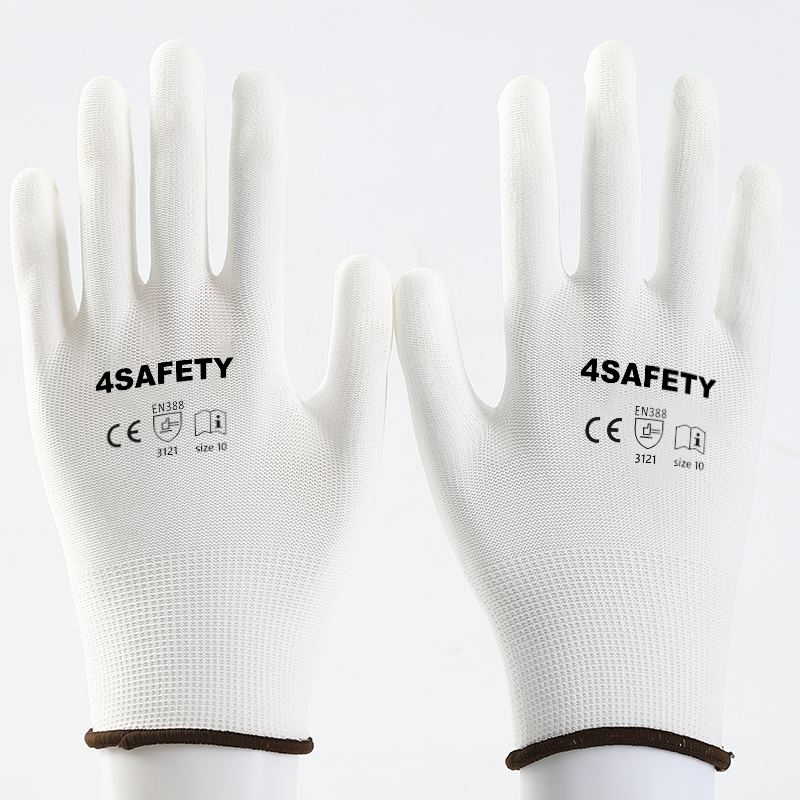 PU Coated Palm Coated Gloves 13G Polyester Non-Slip Gloves Electrician Esd Work Gloves