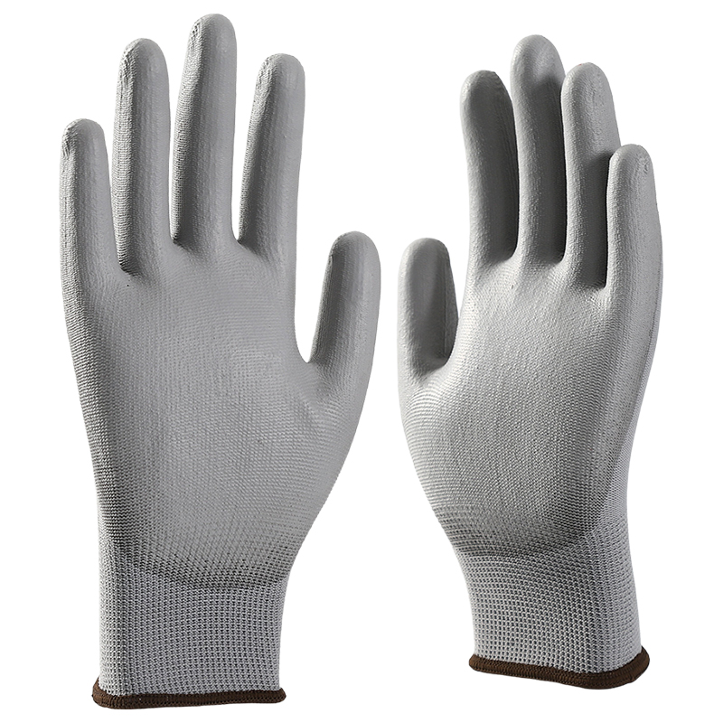 Gray Polyester with gray PU coating gloves
