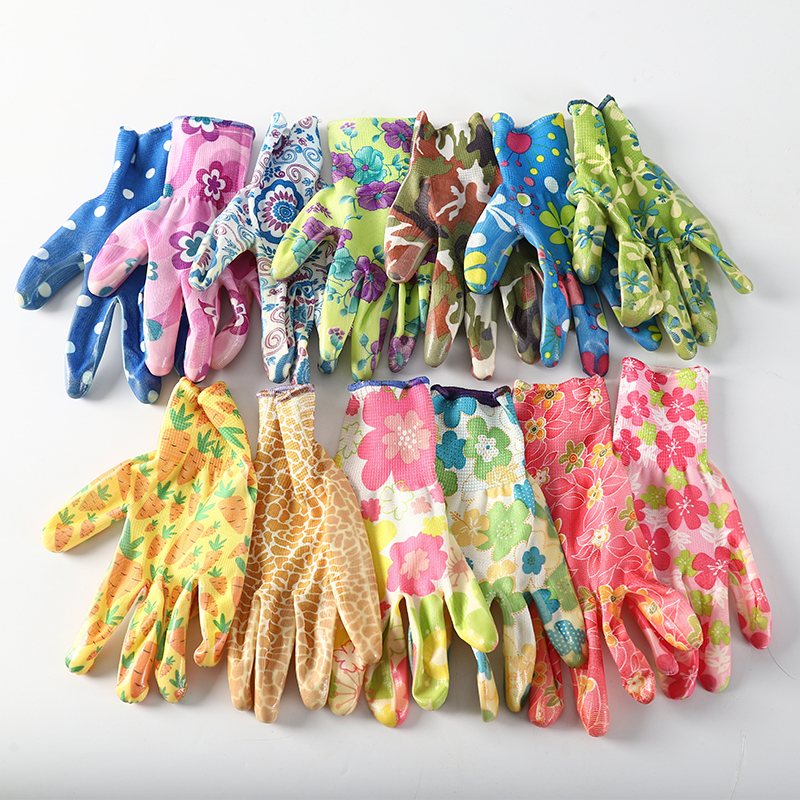 Wholesale Polyester Nitrile Coated Construction Work Glove With Flower Pattern