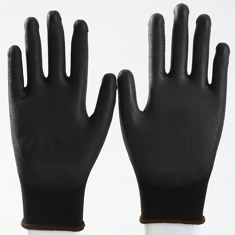                 Black polyester with black pu coating gloves            