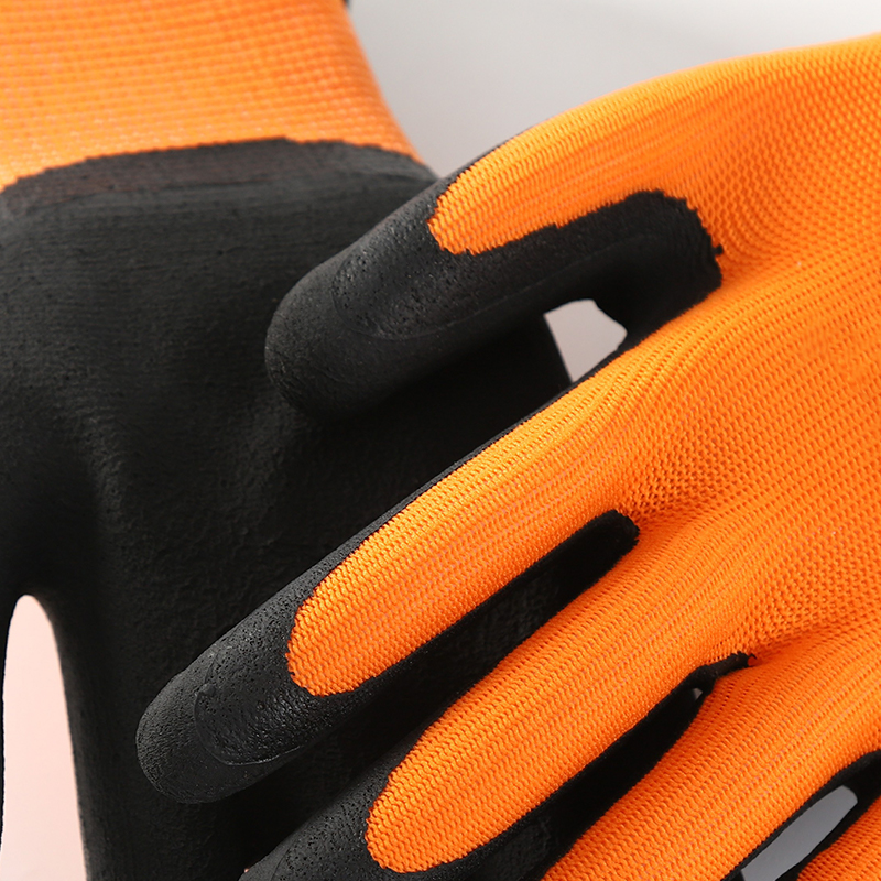 Orange And Black Foam Latex Coated Gloves