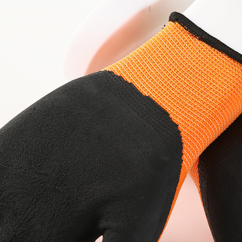 Orange And Black Foam Latex Coated Gloves