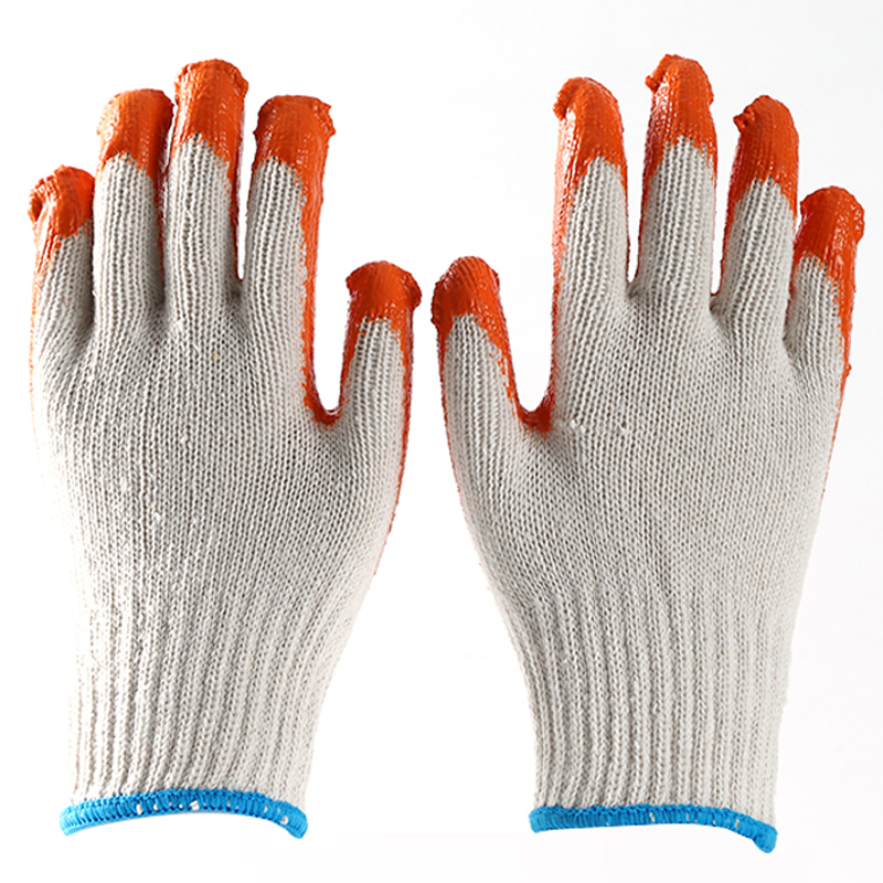                White cotton with orange latex smooth coating gloves            