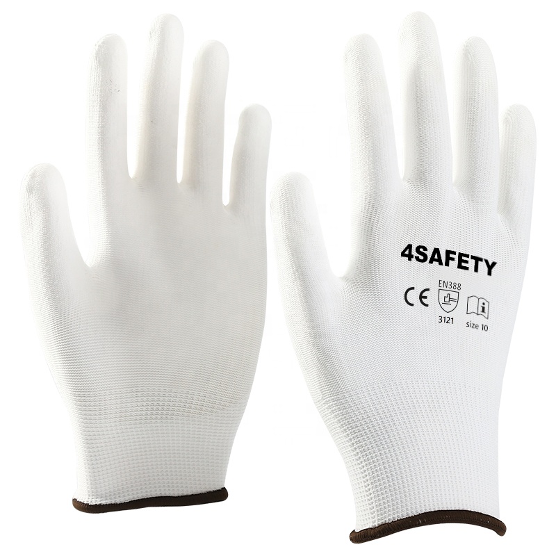 White Polyester/Nylon With White PU Coating Gloves