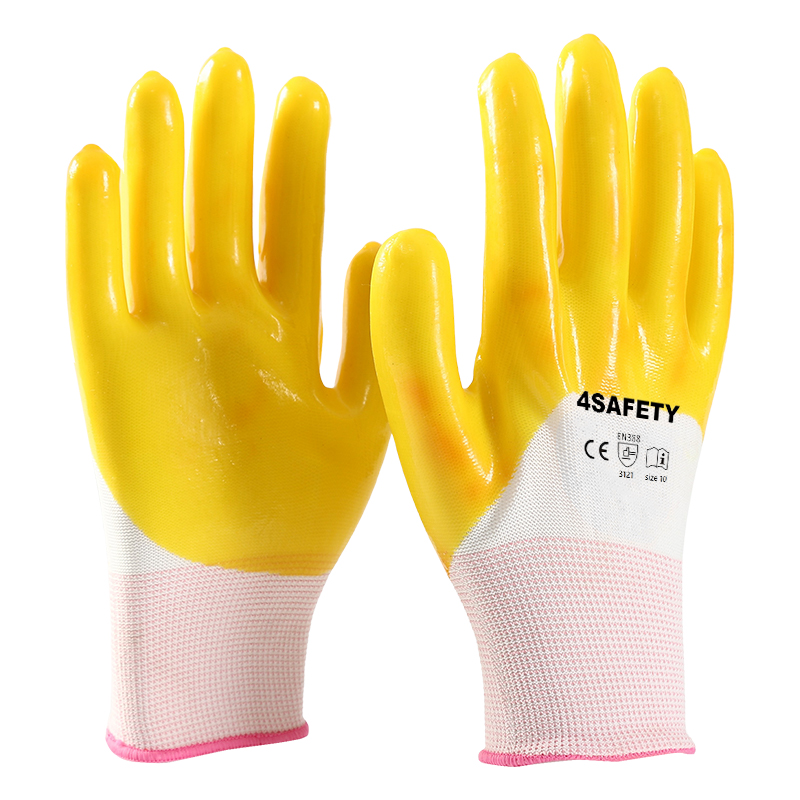 Full Coated Yellow PVC Waterproof Oil Resistant Glove For Sale
