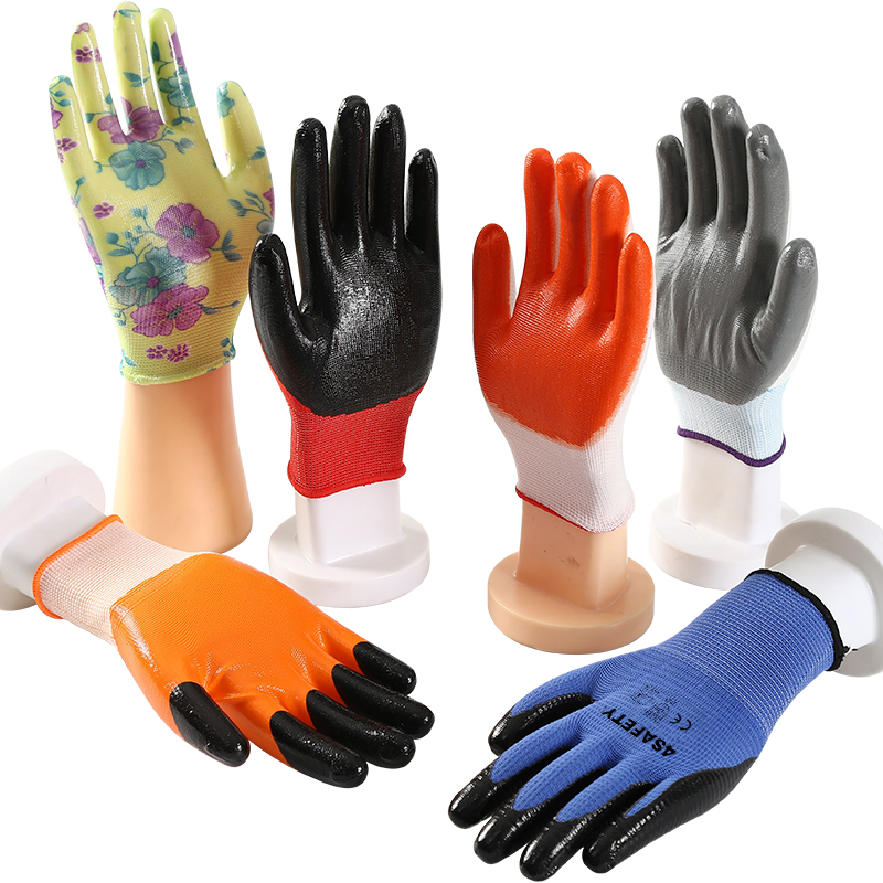Promotional 13G Polyester Flower Design Shell Waterproof Oil Resistant Safety Gloves