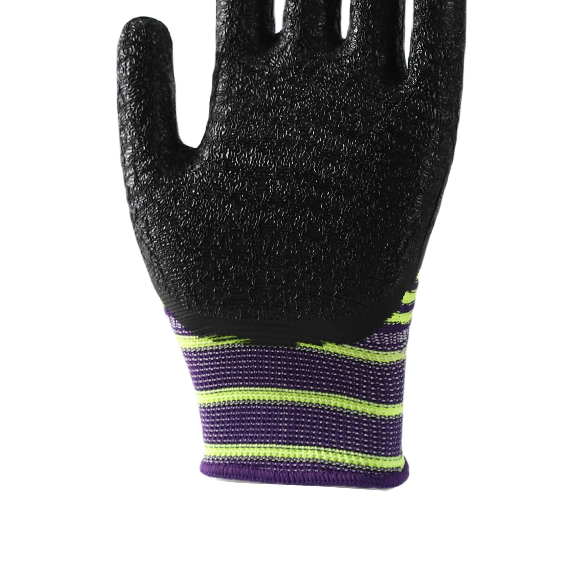                 Pattern polyester with black crinkle latex coated gloves            