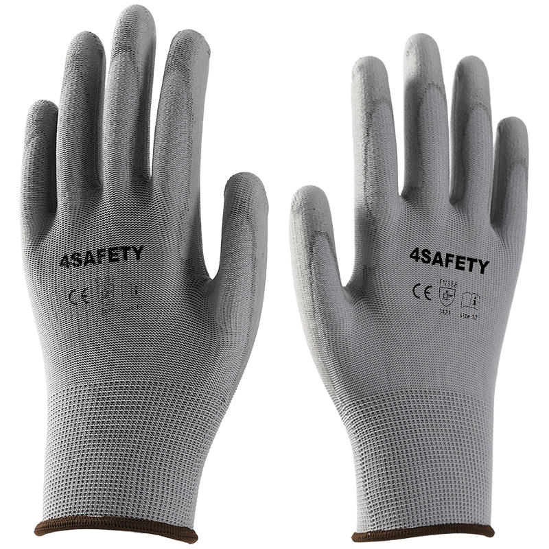 Gray Polyester with gray PU coating gloves