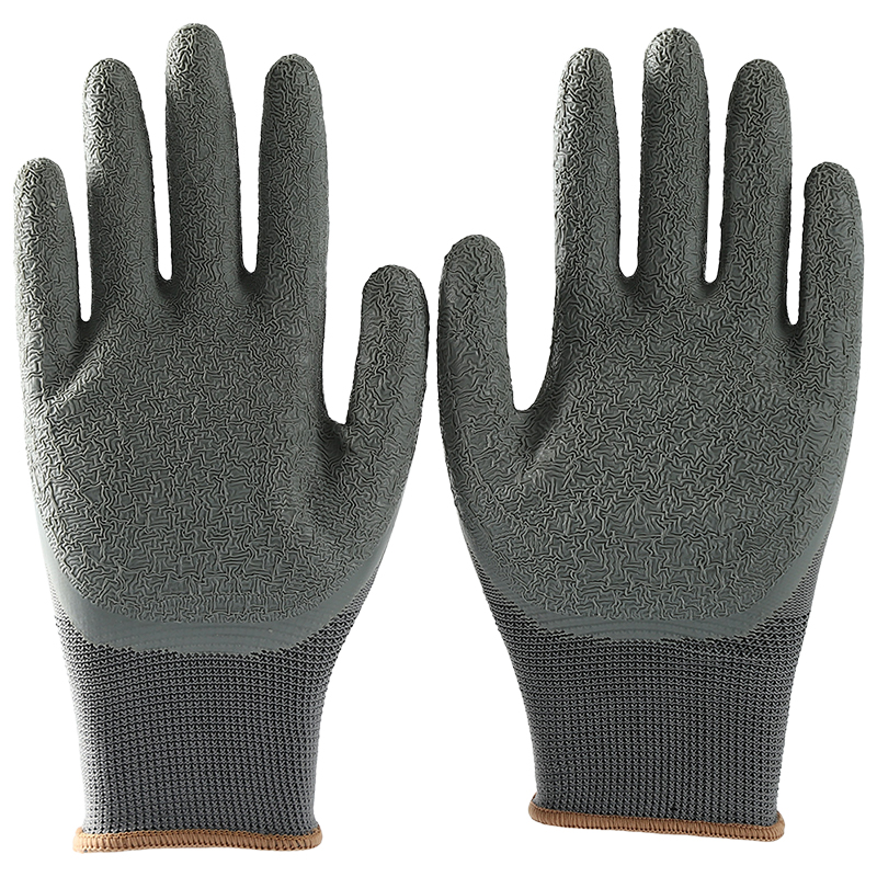                 Gray polyester with gray crinkle latex coated gloves            