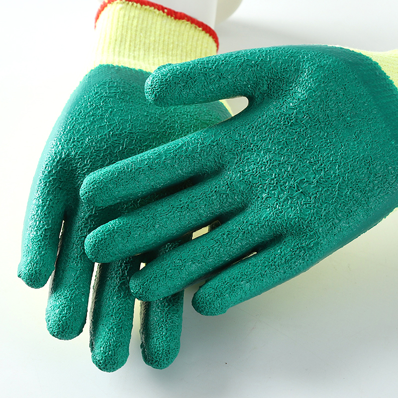Cheap Cotton Yarn Multiple Colors Crinkle Latex Coated Safety Work Gloves