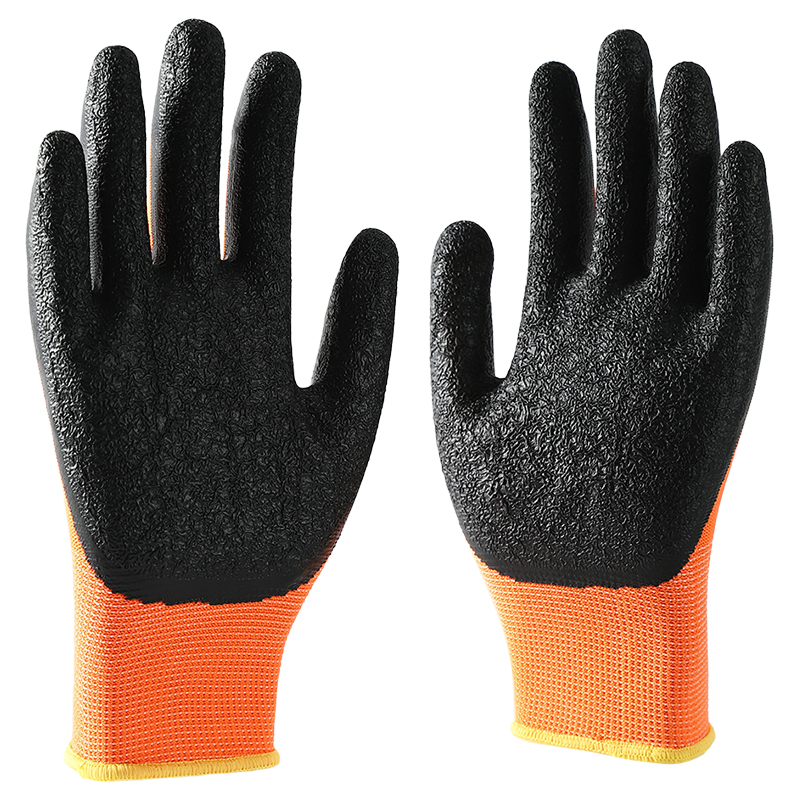 OEM Black Latex Coated Polyester Orange Gloves