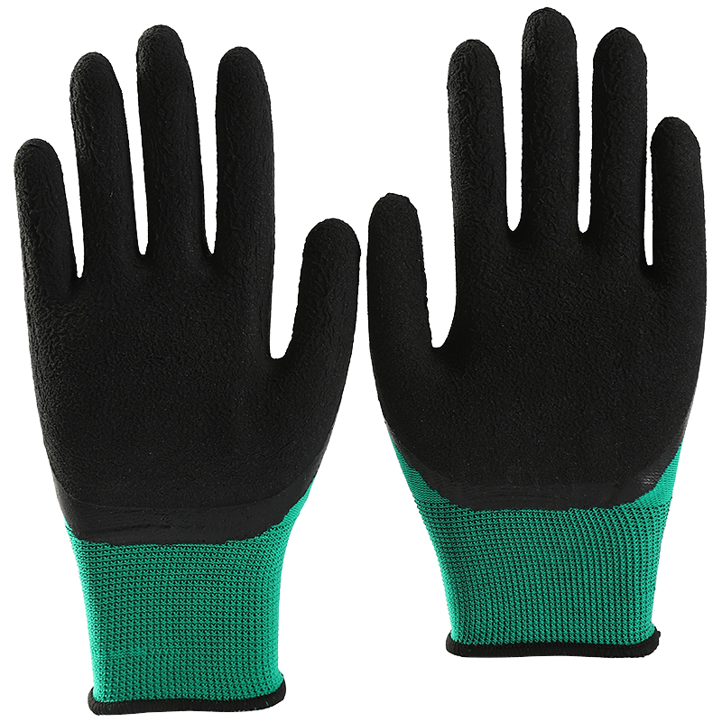 13 Gauge Black Polyester Shell Safety Latex Coated Work Gloves For Sale