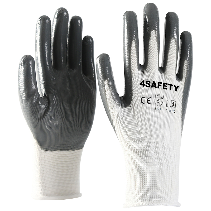 Oem 13 Gauge Polyester Nitrile Coated Hand Protection Nitrile Work Safety Anti Slip Gloves
