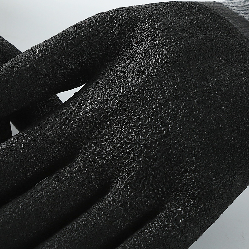                 Gray cotton  with black latex crinkle coating gloves            