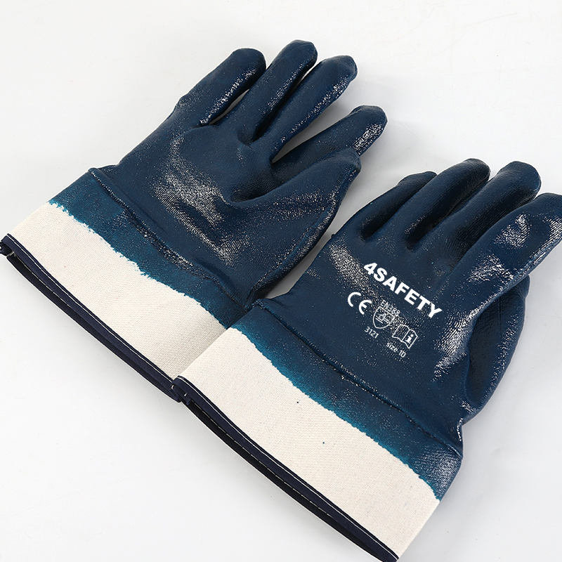 Safe Cuff Cheap Nitrile Gloves Red Polyester Shell Nitrile Coated Work Gloves