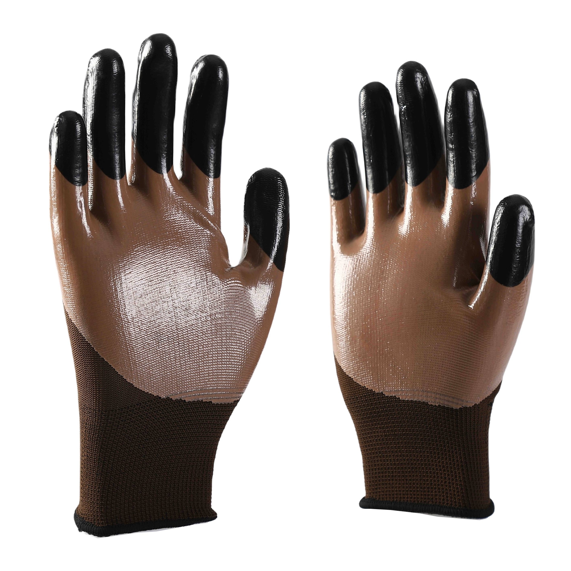                 Brown polyester with brown nitrile Half Coated  Gloves            