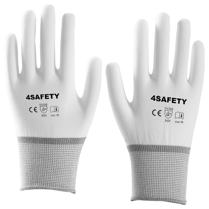 White Polyester 13 Gauge Palm Work Gloves For Construction