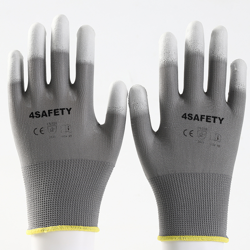 PU Coated Finger Dipped High Dexterity Fit Polyester Knitted Hand Protective Anti-Static Safety Work Gloves