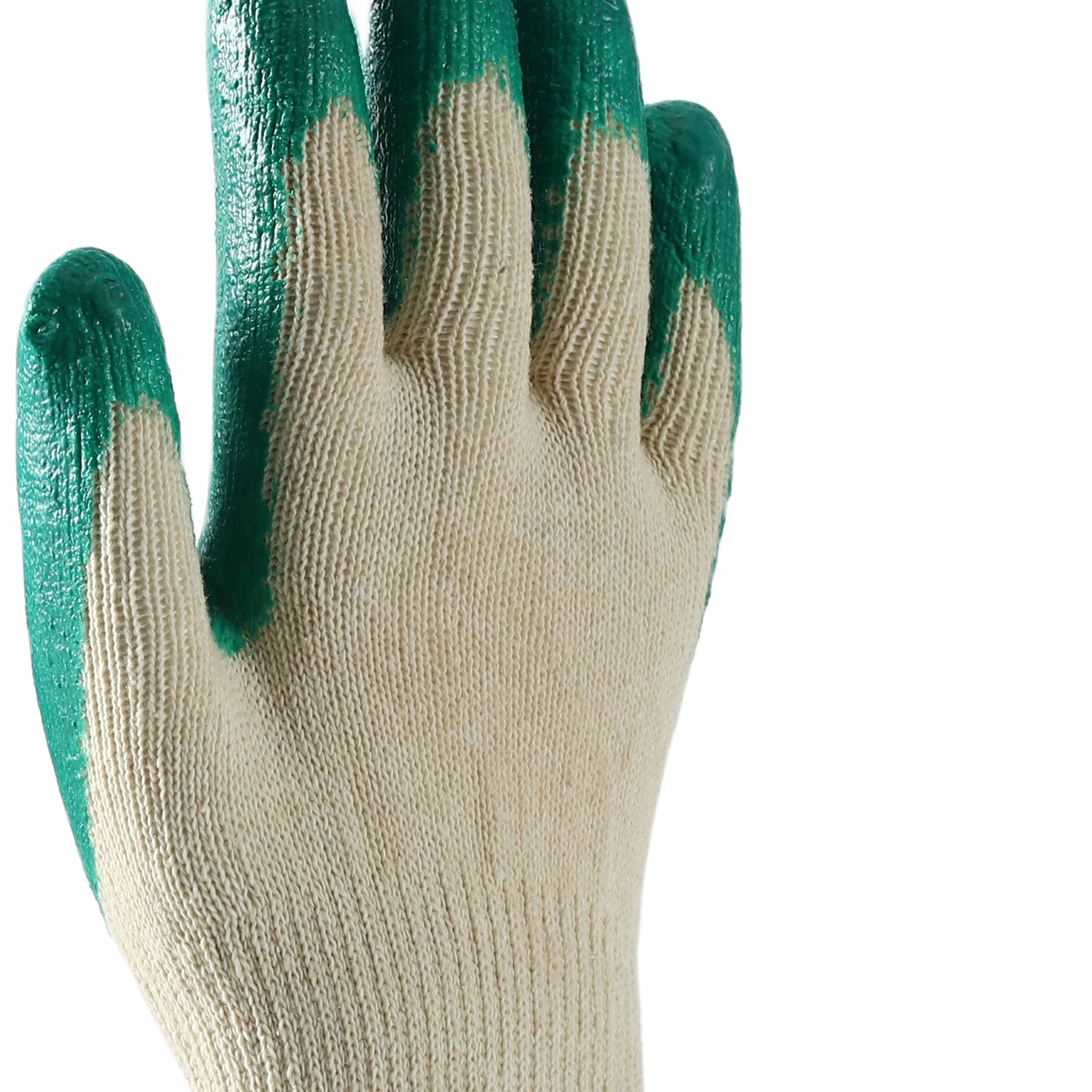                 White cotton with green latex smooth coating gloves            